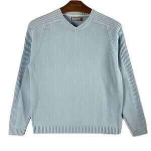 nwot CELIO SPORTWEAR Sweater S Sky-Blue V-Neck Knit-Cotton Rib-Detail Long-Sl